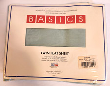 Basics Twin FLAT Bed Sheet Aqua 120 Thread Count 50/50 Cotton Blend No Iron