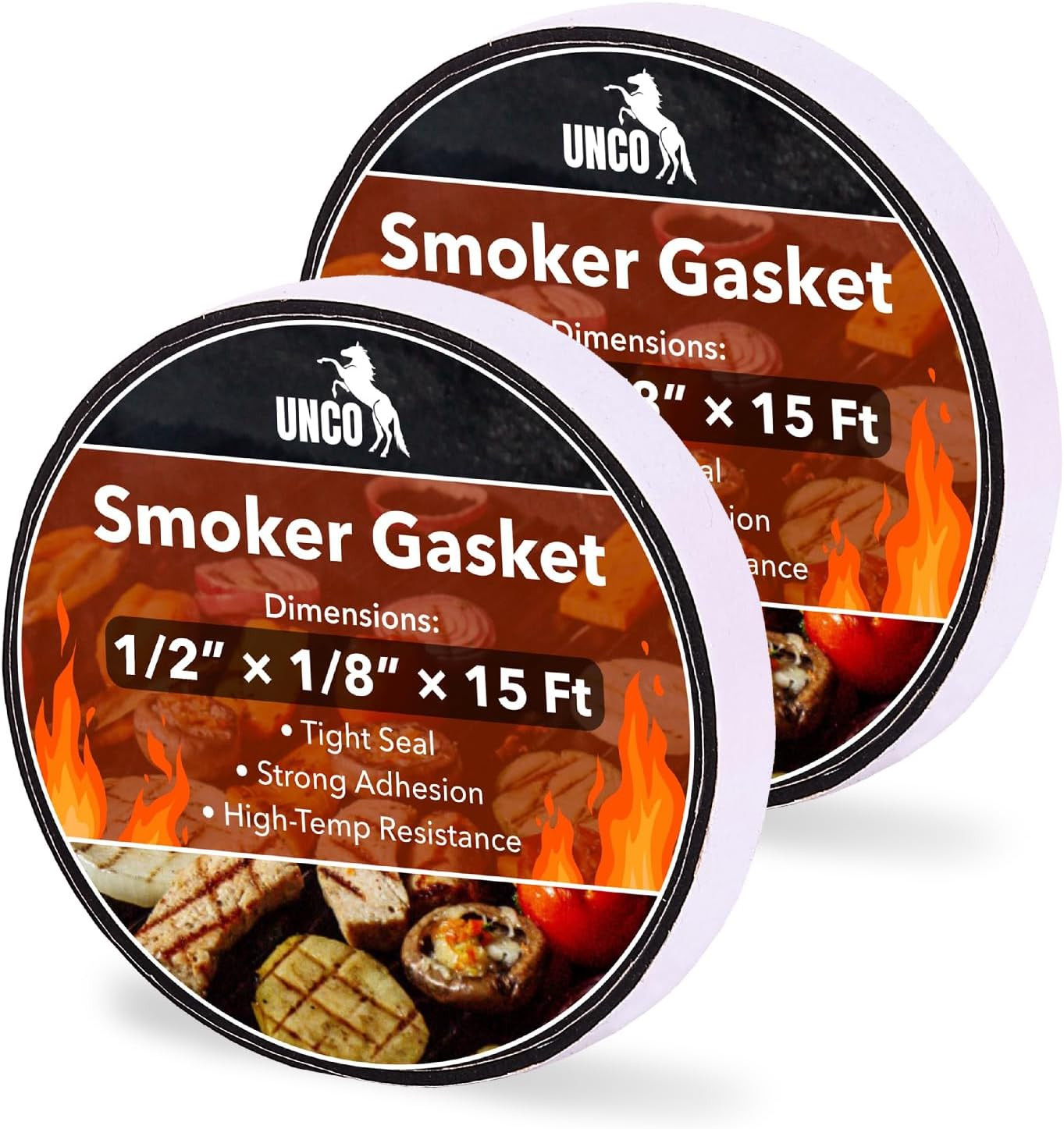 Smoker Gasket, 2 Pack, 15 Ft, 1/2" X 1/8", High Temp, Black
