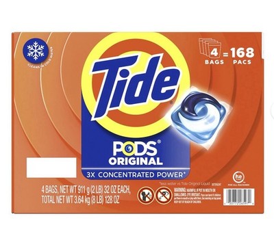 Tide Pods Original 3X Concentrated Power Laundry Detergent 4 Bags 168 Pacs