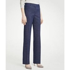 ANN TAYLOR medium blue straight leg Kate Fit stretch trouser pleat pants sz 4