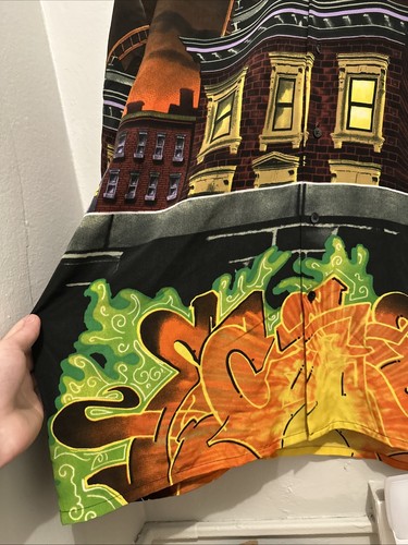 Vintage Up Ro's Button Down Shirt Mens 2XL Graffiti Hip Hop Urban City Skyline - Picture 2 of 11