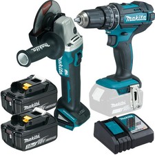 Trapano avvitatore a percussione a batteria Makita DHP482RFJ + smerigliatrice angolare DGA504 125mm