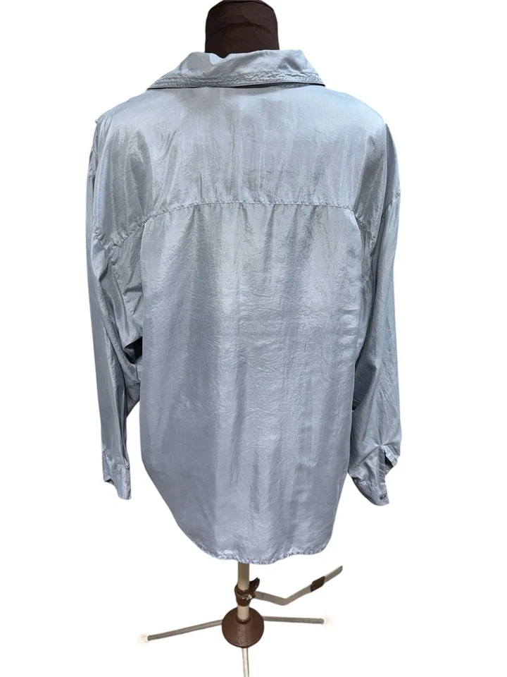 Винтажный Jonathan Martin дымчатый синий 100% шелк блузка петля кнопки длинным рукавом Sz M - Изображение 3 из 4