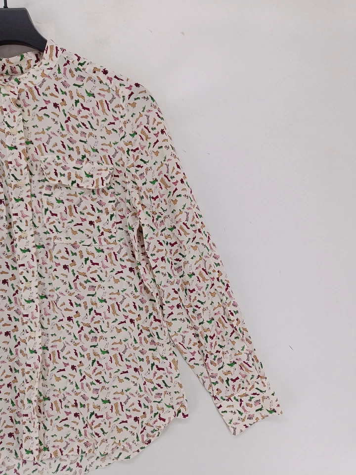 Blusa para mujer Whistles UK 10 crema 100 % seda manga larga cuello básico Foto 4 de 4