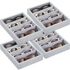 4 Pcs Gray Sunglass Organizer Trays 4 Grids Velvet Glasses Holder Jewelry Dis...