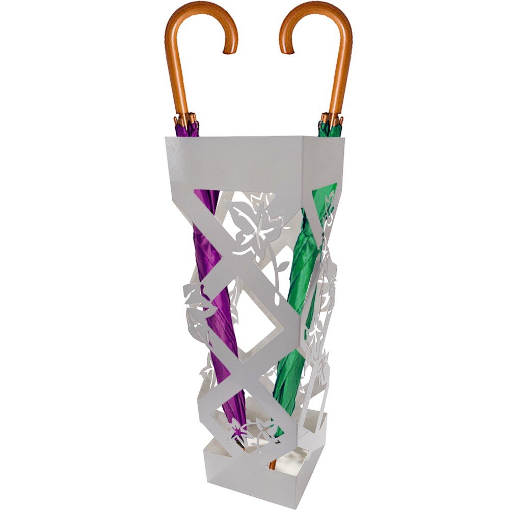 Portaombrelli da Ingresso Design Floreale Quadrato 15,5x15,5x49 cm in Ferro