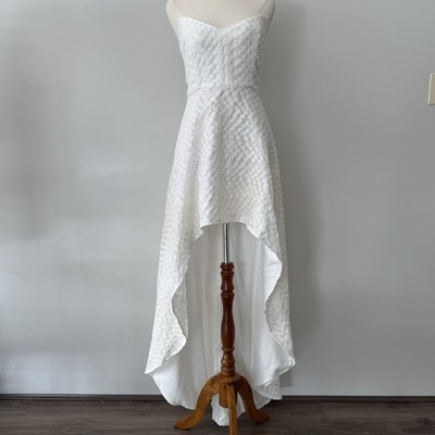 Sau Lee Wedding Dress Sz US4 White 3d Flowers Hi Low Asymmetric Bridal Reception