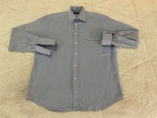 Canali Men  s 16.5 Blue Check Dress Shirt French Cuff Made in Italy Cotton