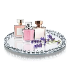 Crystal Perfume Tray Mirror Glass Makeup Vanity Organizer Jewelry Trinket Dis...