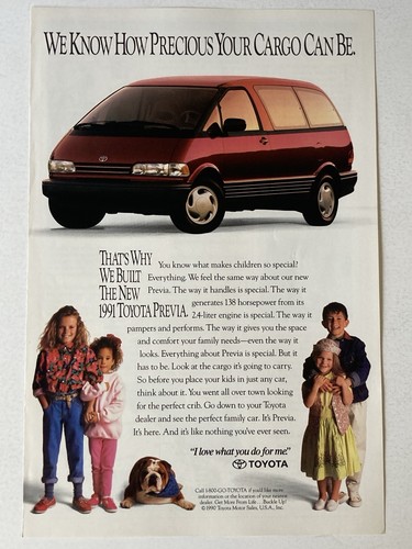 1991 Toyota Previa Minivan Print Ad Precious Cargo