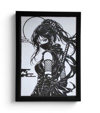 Handmade Japanese Kirie Moonlit Kunoichi Ninja Paper Cut Art A4 Framed