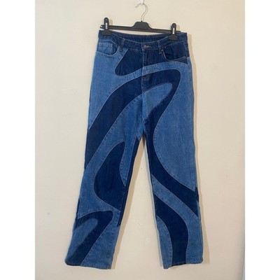 Jaded London Jeans W28 blau Swirly Slouchy Boyfriend Fit Patchwork Y2K Curly Fry