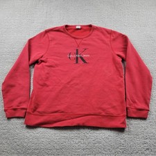 Calvin Klein Jeans Sweatshirt Mens Medium Red CK Logo Fleece Crewneck Pullover