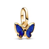 Pandora Schmuck Mini Charm-AnhäNger Blauer Schmetterling Goldfarben 763825C01