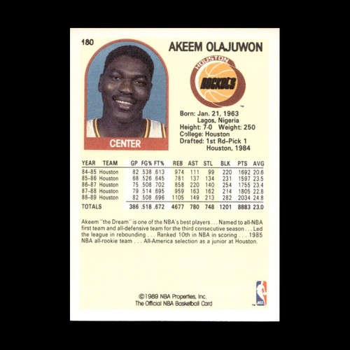 Akeem Olajuwon 1989-90 NBA Hoops #180 Rockets (HOF) SHARP NM+ Vintage QTY - Picture 2 of 2