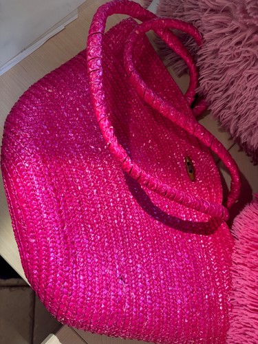 Handtasche Freizeittasche Korb Damen Naturfaser pink - Bild 4 von 6