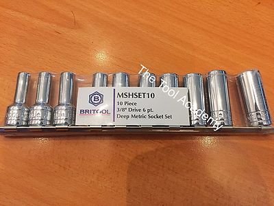BRITOOL HALLMARK 3/8 DRIVE DEEP METRIC SOCKET SET ON RAIL 6mm - 15mm  6 POINT