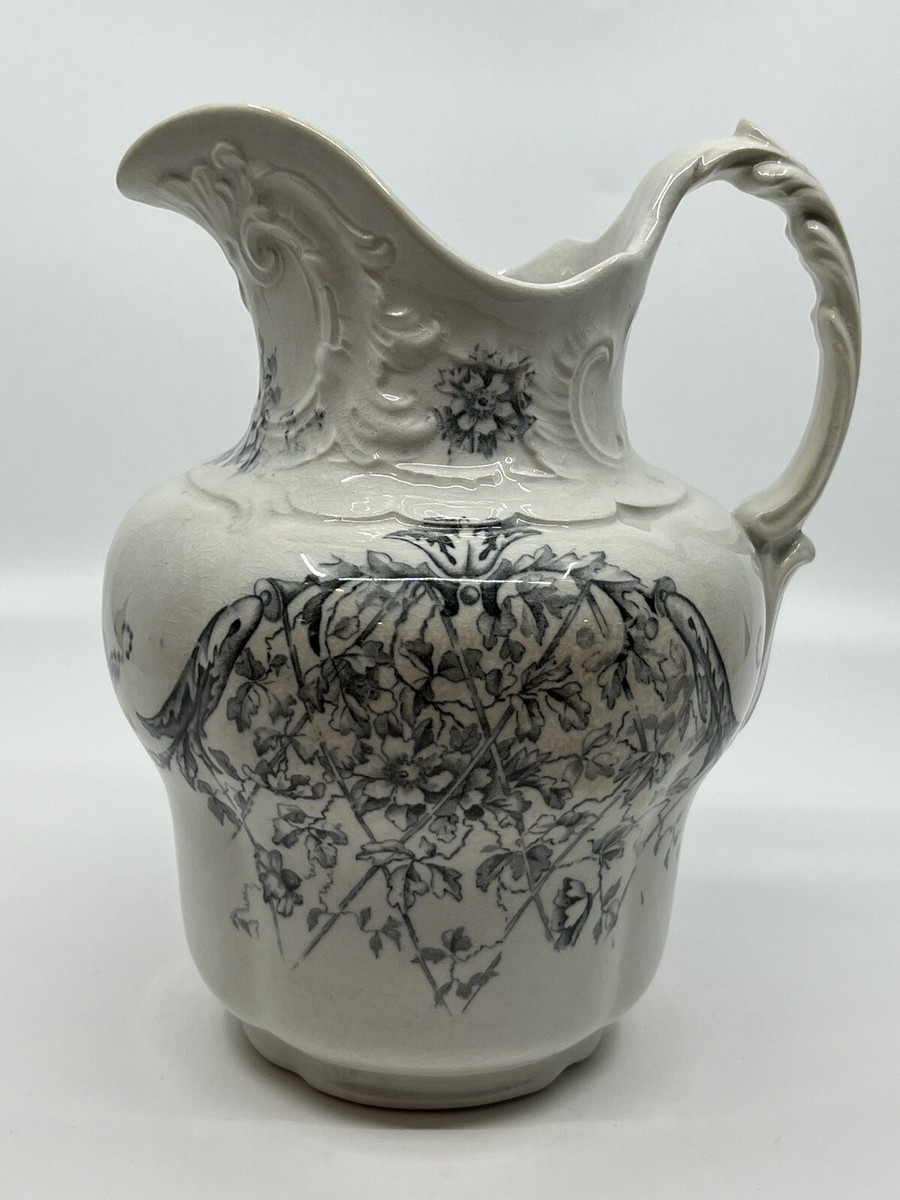 Antique Edwin Bennett Pottery Co Alba China Pitcher Floral 7.5 In