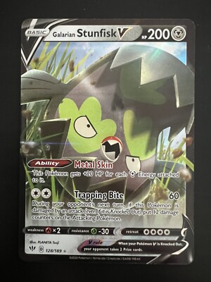 Pokémon TCG Darkness Ablaze Ultra Rare Galarian Stunfisk V 128/189