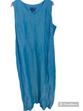 Norton McNaughton Women Linen Blend Lagenlook Blue Sleeveless Maxi Dress Size 2X