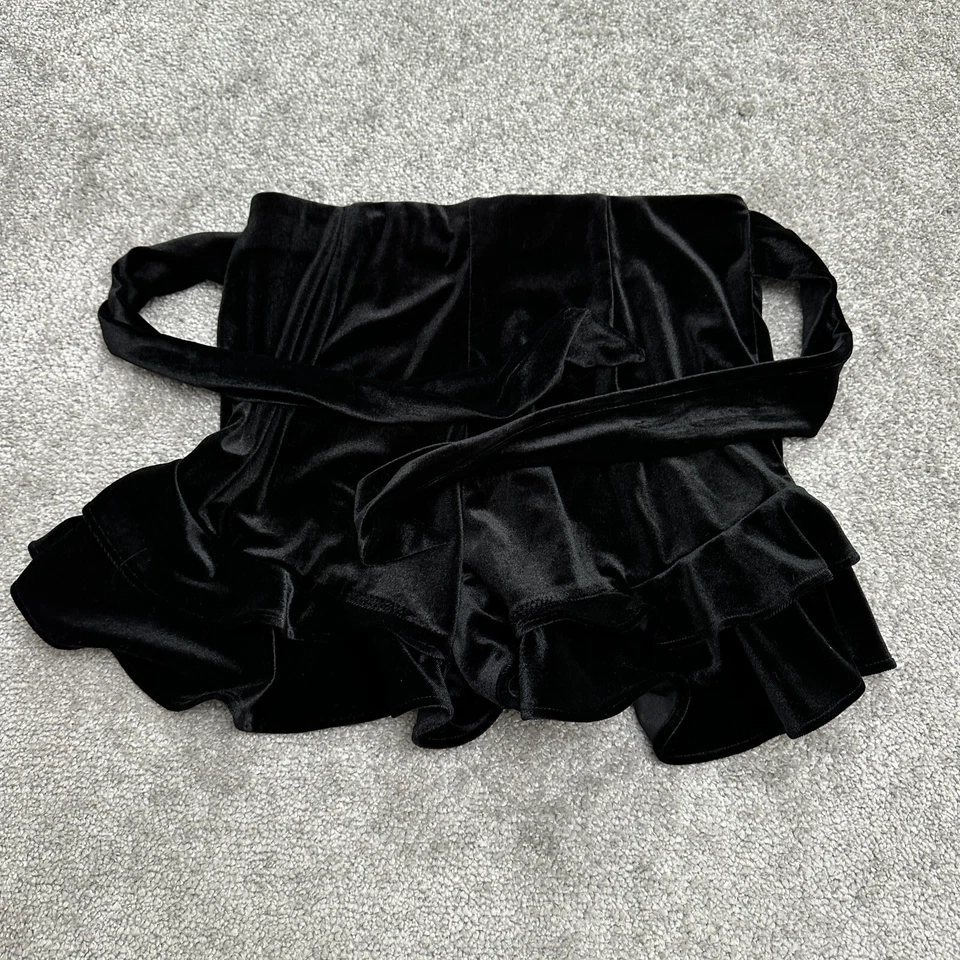 Pantalones cortos Aqua By Bloomingdale's de terciopelo con volantes para mujer pequeños negros elásticos con cinturón Foto 2 de 4