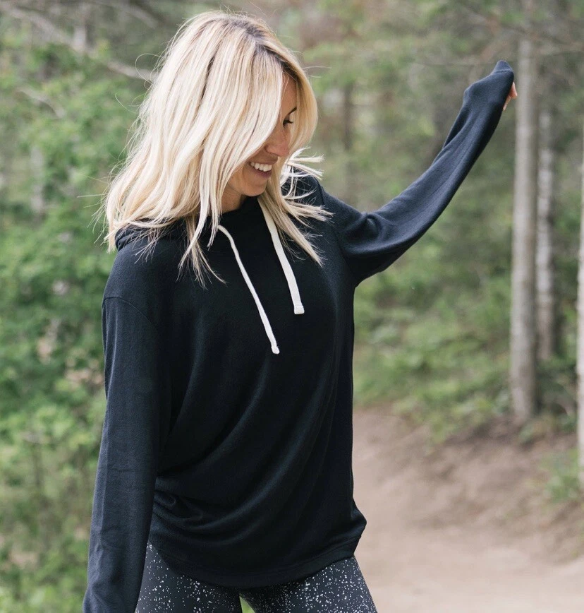 Zyia Boyfriend Lounge Sweatshirt Black Hoodie Sz Medium Y1