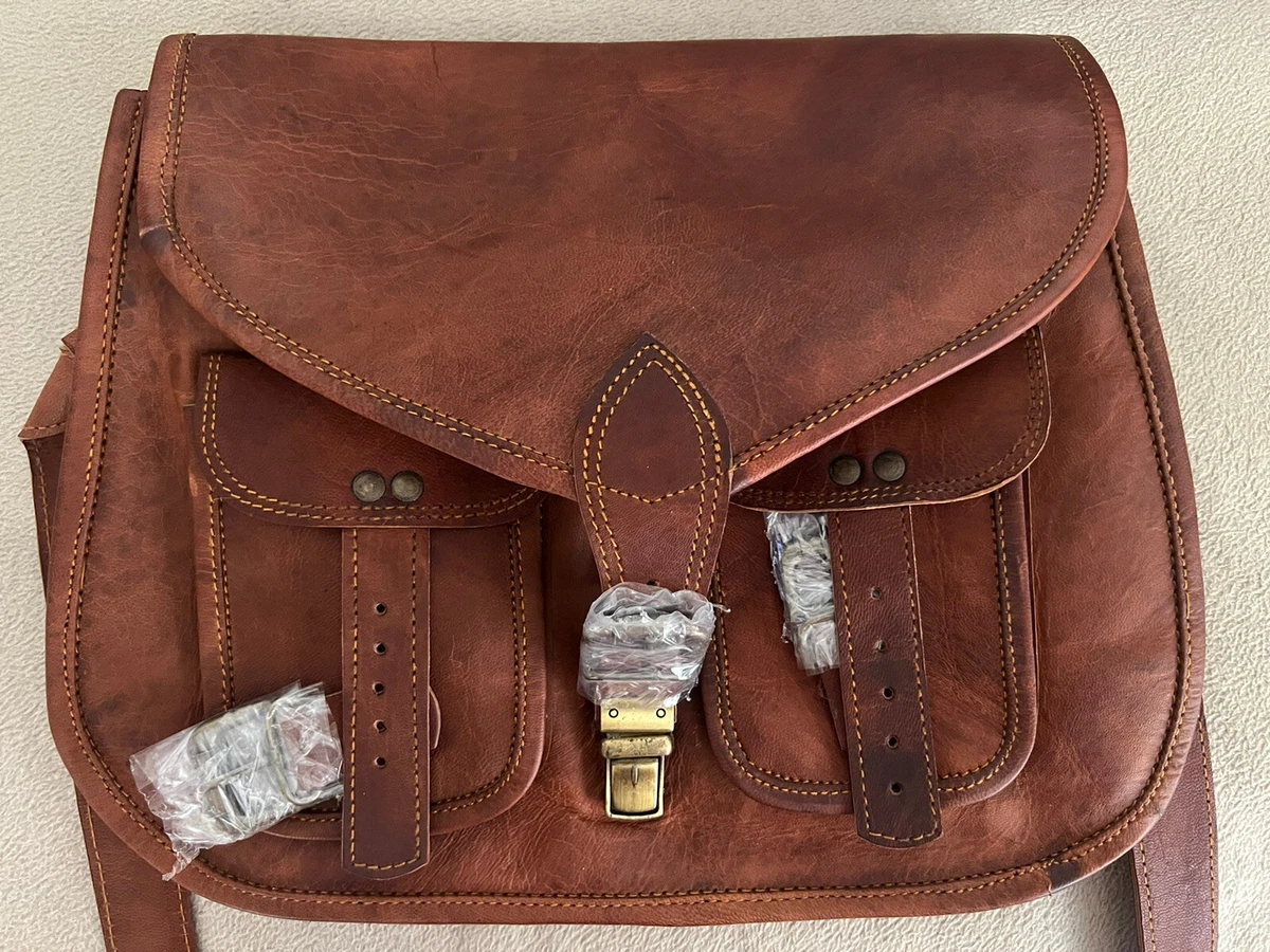Komal s PASSION LEATHER Large Messenger Bag Crossbody Quality Camel Brown NEW