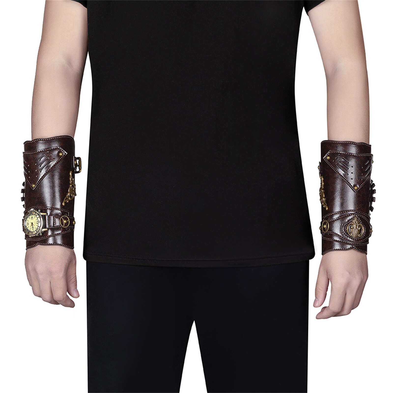 2pc Viking Bracers Genuine Leather Medieval Knight Watch Armor Wristband Costume