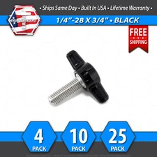 1/4"-28 x 3/4" Thumb Screw Stainless Steel - Black Tee / Wing Knob - USA
