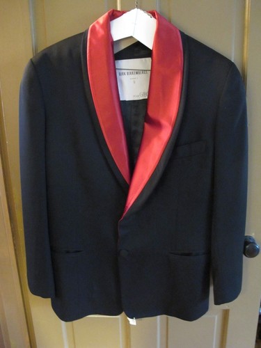 Dirk Bikkembergs, RARE & UNIQUE! Dirk Bikkembergs Vintage Tuxedo/Smoking Jkt Black Wool Red Lapel!