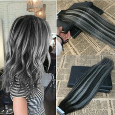 12AA RUSSIAN TAPE IN HAIR Extensions 1 /GREY BALAYAGE OMBRE 40Pcs 100g STRAIGHT