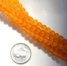 Round Beads, 4mm, Saffron Yellow w/Frosted, Matte, Seaglass Finish, 46 Pieces