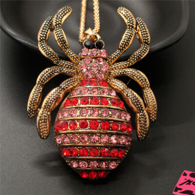 Chain Set Insect Gifts Fashion Women Bling Red Crystal Spider Insect Pendant Chain ...