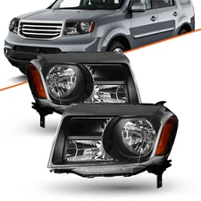 For 2012 2013 2014 2015 Honda Pilot Halogen Black Headlights Assembly Lamps L+R