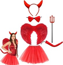 Red Devil 6pc Ladies Tutu Costume Halloween Angel Fancy Dress Cosplay Party