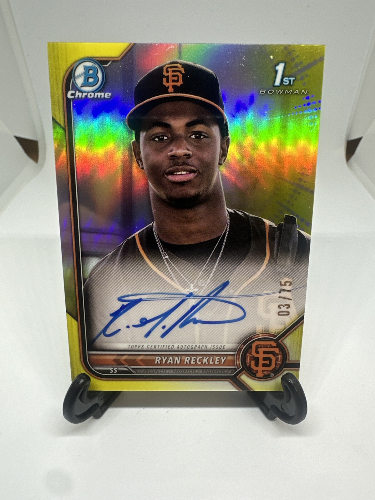 2022 Bowman Chrome Prospect Auto Yellow Refractor /75 Ryan Reckley #CPA-RR Auto