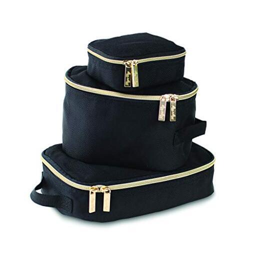 Packing Cubes for Travel – Set of 3 Packing Cubes or Black with Gold Hardware-image