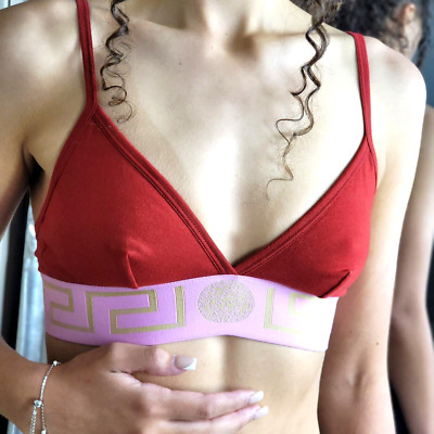 Gianni Versace Couture Nachtwäsche Rot Rosa Greca Bordüre BH Gym Top IT 1 UK 32 XS