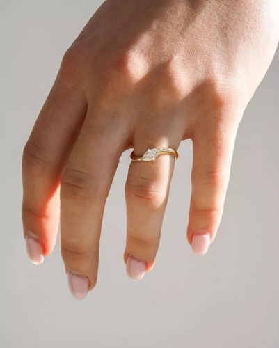 1 kt IGI-zertifizierter im Labor gezüchteter Diamant-Solitärring im Marquise-Schliff 14 kt Gelbgold - Bild 3 von 23