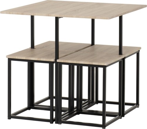 Kent Stowaway Dining Set Oak Effect with 4 Stools Black Frame - Picture 5 of 7