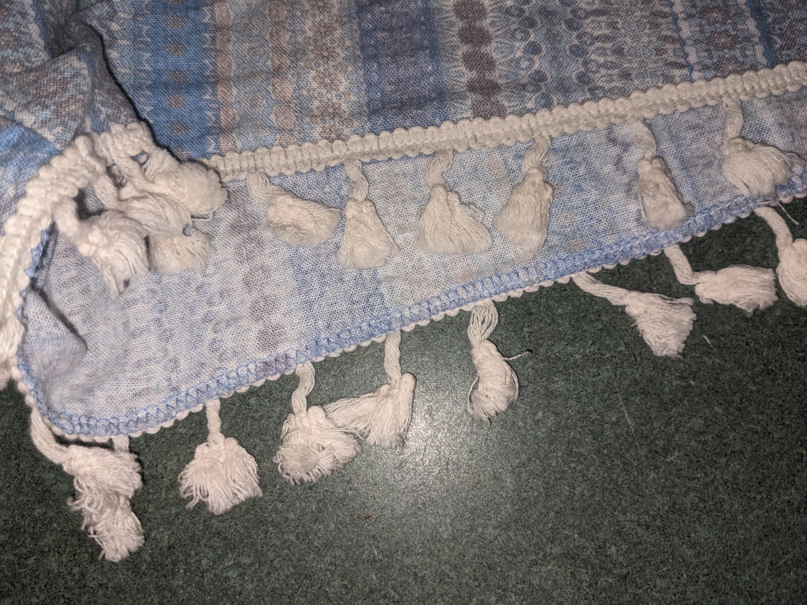 Rewash Women's Shorts Stripe Blue Tones Fringe Bottom Size Large Linen Blend