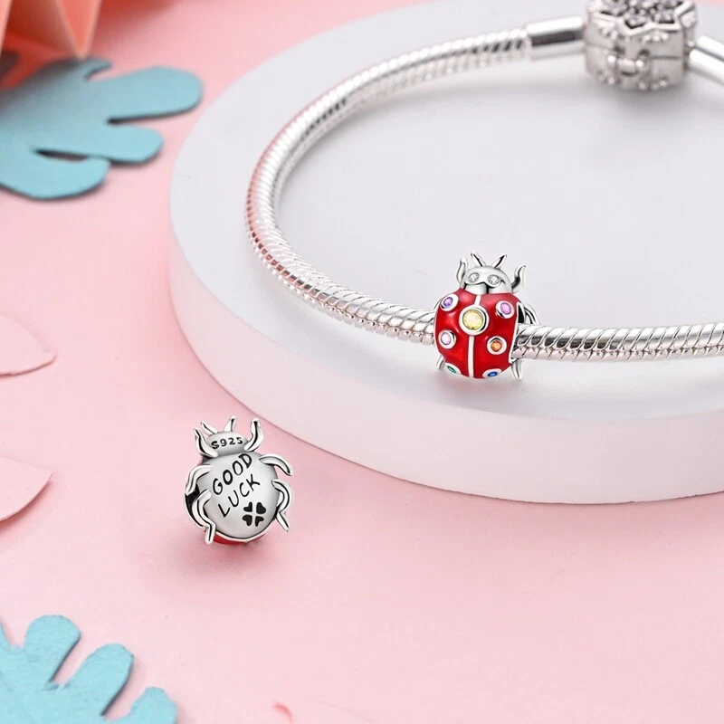 MULA 925 Sterling Silber DIY Charm Glücklicher Frühling Marienkäfer Für Armband - Bild 4 von 4