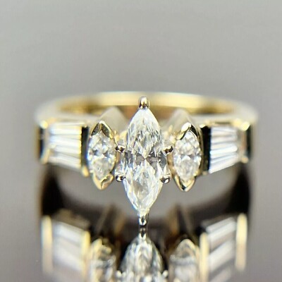 2.Ct Marquise Cut Simulated Diamond Women Engagement Ring 14k Yellow Gold Finish