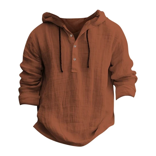Men's Cotton Linen Hoodies Drawstring Button Hooded Swaeatshirts T Shirts Tops - Bild 10 von 41