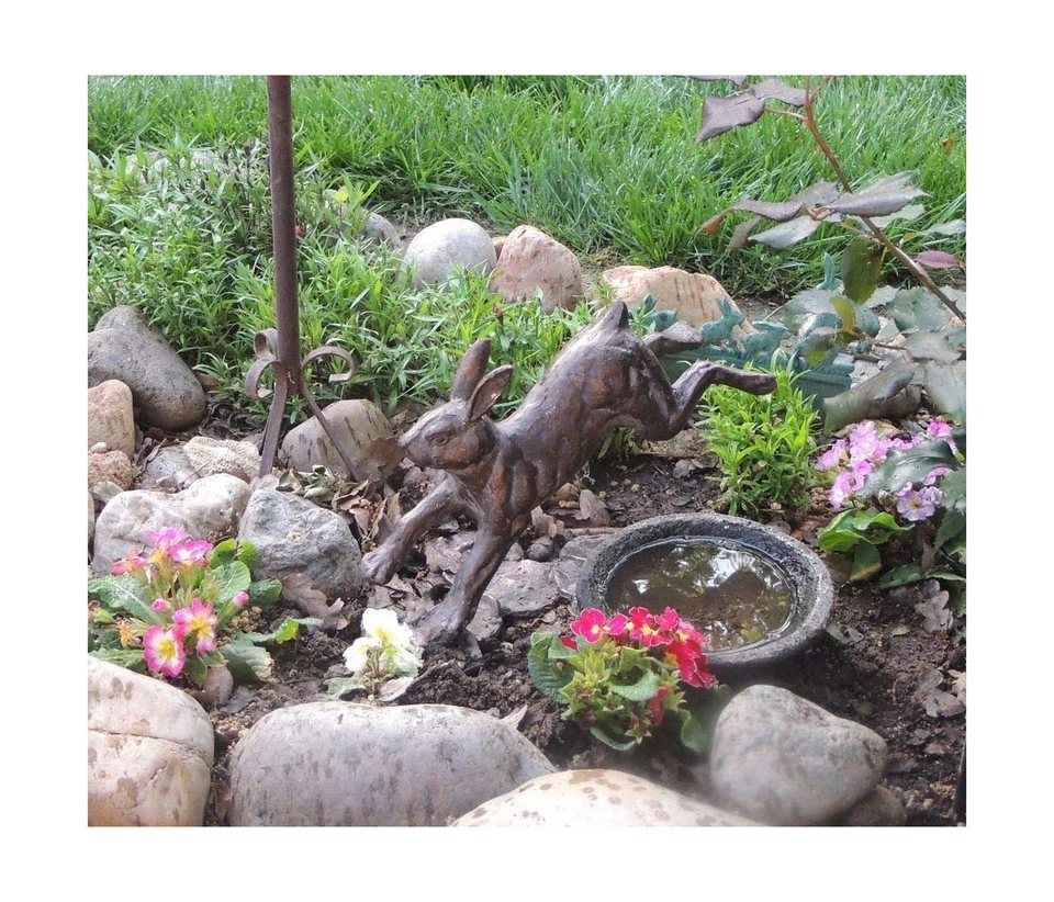 SPI 家用铸铝跑步兔子花园雕塑 15 英寸长 — 第 2/3 张图片