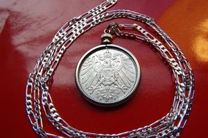 GERMAN-1900-1915-RARE-MARK-SILVER-COINAGE-PENDANT-28-034-925-Sterling-Silver-Chain