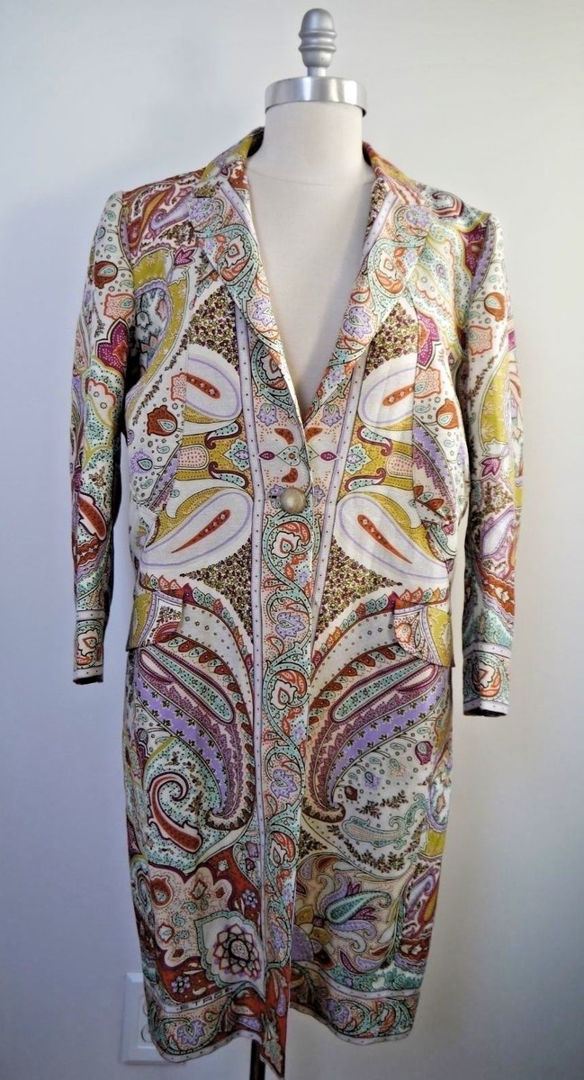 NEW ETRO multi-color linen blend paisley print long jacket
