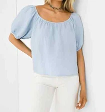 VELVET By Graham & Spencer Dana Linen Scoop Neck Top Billow S $170 H3