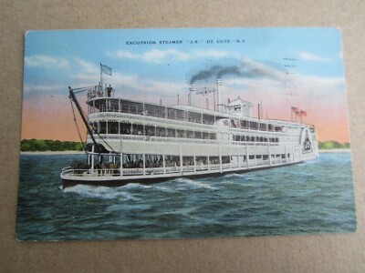 Old 1939 EXCURSION STEAMER - J.S. De Luxe - STEAMSHIP Postcard Mississippi River