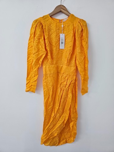 Ronny Kobo Midi Dress Womens Size XS Marigold Jade Jacquard Satin - Picture 2 of 9